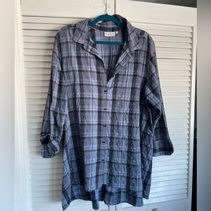 Habitat Blue Plaid Tunic Length 98% Cotton Top